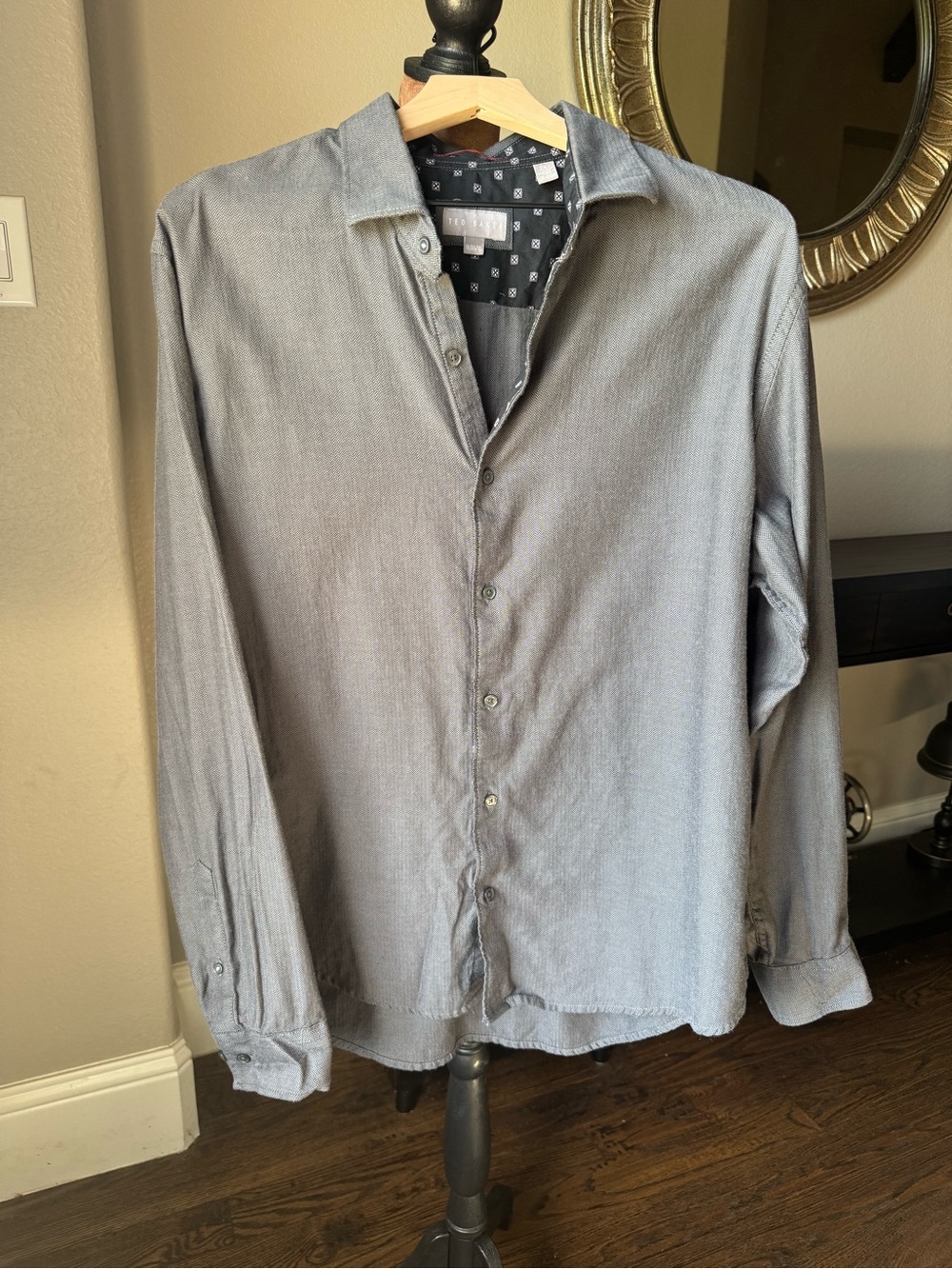 Ted Baker Men's Herringbone Gray Casual Button-Down Shirt XL